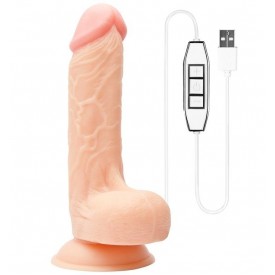 Телесный USB-вибратор с присоской REALSTUFF 7.5INCH FLESH - 19 см.